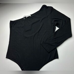 LNA Clothing Bodysuit Plus Size 2X Black Slade Ribbed One Shoulder Asymmetrical